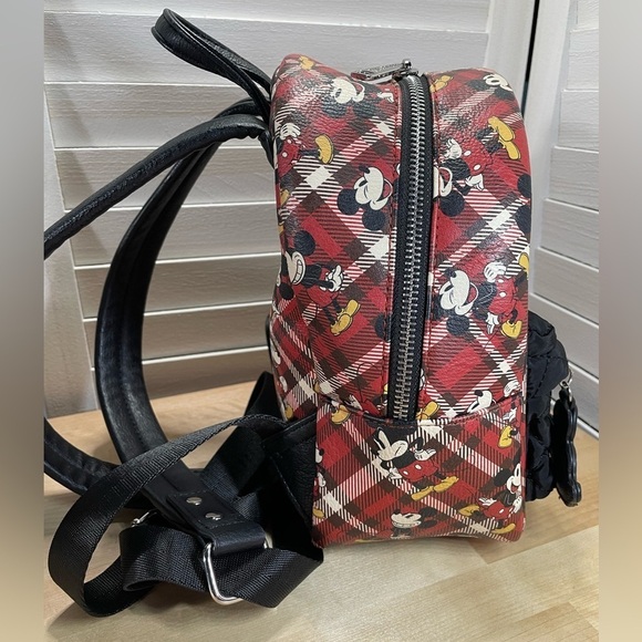 Loungefly Disney Mickey Mouse Red Plaid Backpack with front quilted pocket main image 7